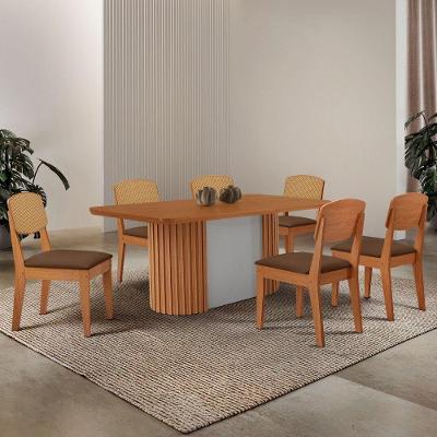 Mesa De Jantar Aspen 180cm Tampo Mdf Laminado Copper Premium Veludo Marrom/naturale/off White