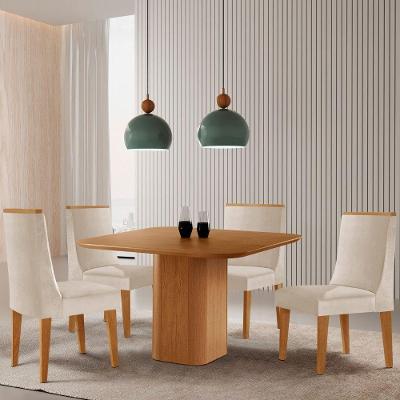 Mesa De Jantar Eloise 90cm Tampo Mdf Com 4 Cadeiras Moderna Veludo Creme/naturale