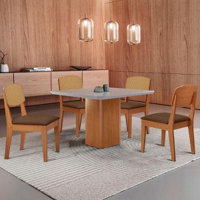 Mesa De Jantar Eloise 90cm Tampo Mdf 4 Cadeiras Moderna Veludo Marrom/nat/off/serig. Off