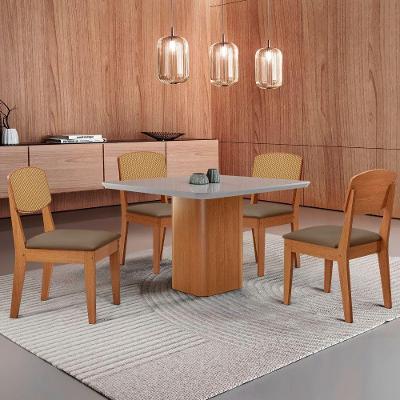 Mesa De Jantar Eloise 90cm Tampo Mdf 4 Cadeiras Moderna Veludo Capuccino/nat/off/serig. Off