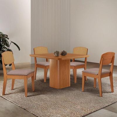 Mesa De Jantar Eloise 90cm Tampo Mdf 4 Cadeiras Moderna Linho Capuccino/naturale