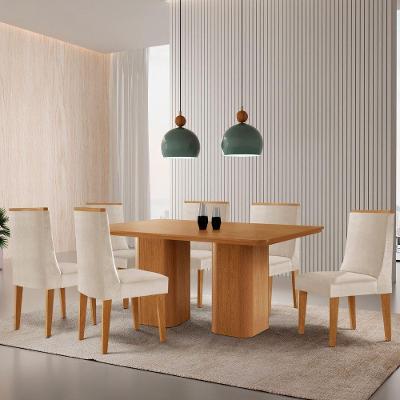 Mesa De Jantar Eloise 180cm Tampo Mdf 6 Cadeiras Lisboa Veludo Creme/naturale