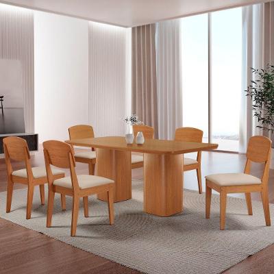 Mesa De Jantar Eloise 180cm Tampo Mdf 6 Cadeiras Moderna Veludo Creme/naturale