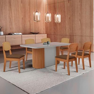 Mesa De Jantar Aspen 180cm Tampo Mdf Vidro Copper Premium Veludo Marrom/off/nat/serig Off