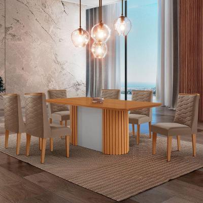 Mesa De Jantar Aspen 180cm Tampo Mdf Laminado 6 Cadeiras Safira Veludo Capuccino/naturale/off White