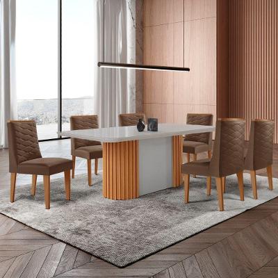 Mesa De Jantar Aspen 180cm Tampo Mdf Vidro 6 Cadeiras Safira Veludo Marrom/nat/off/serig. Off