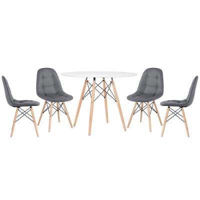 Mesa Redonda Eames 100 Cm Branco + 4 Cadeiras Estofadas Eiffel Botonê Cinza Escuro Cinza Escuro