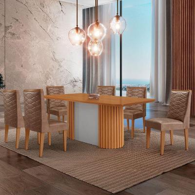 Mesa De Jantar Aspen 180cm Tampo Mdf Laminado 6 Cadeiras Safira Tork /naturale /off White