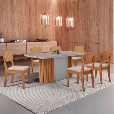 Mesa De Jantar Aspen 180cm Tampo Mdf Vidro Copper Premium Veludo Creme /nat/off/serig. Off