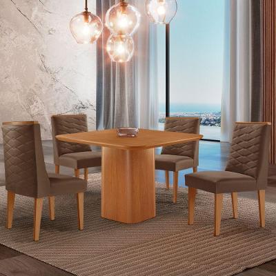 Mesa De Jantar Eloise 90cm Tampo Mdf 4 Cadeiras Moderna Veludo Marrom/naturalle