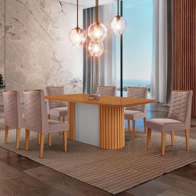 Mesa De Jantar Aspen 180cm Tampo Mdf Laminado 6 Cadeiras Safira Linho Capuccino /naturale /off White