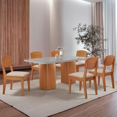 Mesa De Jantar Eloise 180cm Tampo Mdf 6 Cadeiras Moderna Veludo Creme /nat/off/serig. Off
