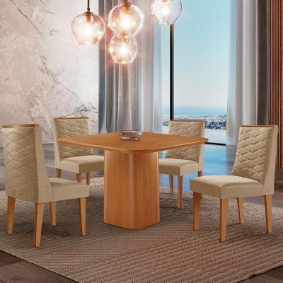 Mesa De Jantar Eloise 90cm Tampo Mdf 4 Cadeiras Moderna Turim 07/naturale