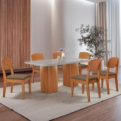 Mesa De Jantar Eloise 180cm Tampo Mdf 6 Cadeiras Moderna Veludo Capuccino/nat/off/serig. Off