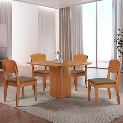 Mesa De Jantar Eloise 90cm Tampo Mdf 4 Cadeiras Copper Veludo Capuccino/naturalle