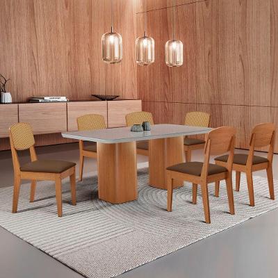 Mesa De Jantar Eloise 180cm Tampo Mdf 6 Cadeiras Moderna Veludo Marrom/nat/off/serig. Off