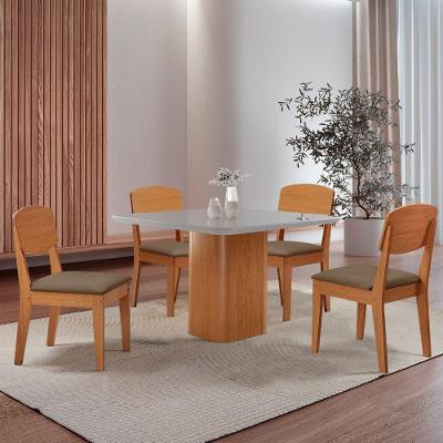 Mesa De Jantar Eloise 90cm Tampo Mdf 4 Cadeiras Copper Veludo Capuccino/nat/off/serig. Off