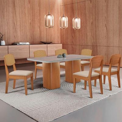 Mesa De Jantar Eloise 180cm Tampo Mdf 6 Cadeiras Moderna Veludo Creme /nat/off/serig. Off