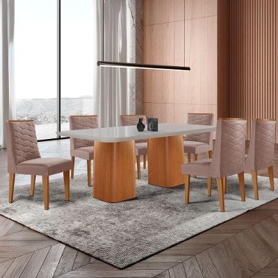 Mesa De Jantar Eloise 180cm Tampo Mdf 6 Cadeiras Moderna Linho Capuccino/nat/off/serig. Off