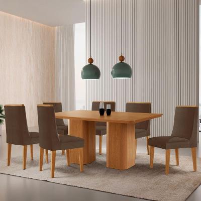 Mesa De Jantar Eloise 180cm Tampo Mdf 6 Cadeiras Lisboa Veludo Marrom/naturalle