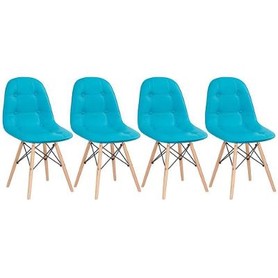 Kit - 4 X Cadeiras Estofadas Eames Eiffel Botonê - Base De Madeira Clara - Tiffany