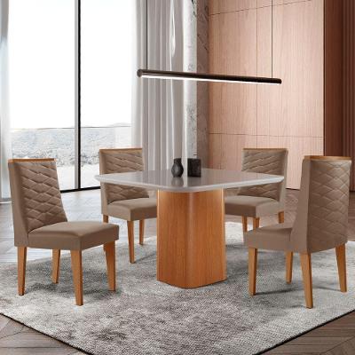 Mesa De Jantar Eloise 90cm Tampo Mdf 4 Cadeiras Moderna Veludo Capuccino/nat/off/serig. Off