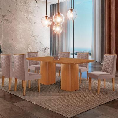 Mesa De Jantar Eloise 180cm Tampo Mdf 6 Cadeiras Moderna Linho Capuccino/naturale