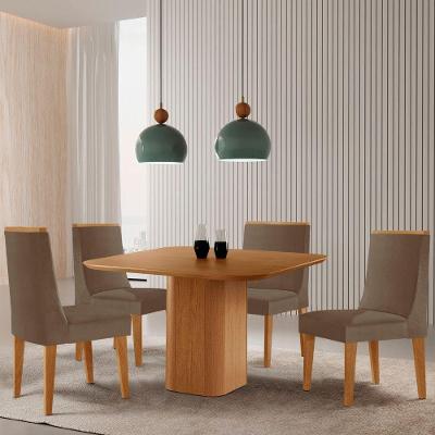 Mesa De Jantar Eloise 90cm Tampo Mdf Com 4 Cadeiras Moderna Veludo Capuccino/naturalle