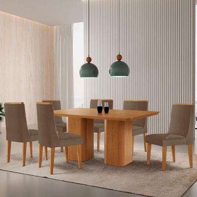 Mesa De Jantar Eloise 180cm Tampo Mdf 6 Cadeiras Lisboa Veludo Capuccino/naturalle