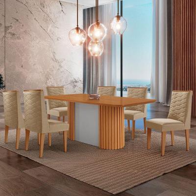 Mesa De Jantar Aspen 180cm Tampo Mdf Laminado 6 Cadeiras Safira Turim 07/naturale /off White