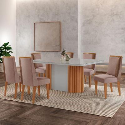 Mesa De Jantar Aspen 180cm Tampo Mdf Com Vidro 6 Cadeiras Diane Linho Capuccino/tork/nat/off/serig.off