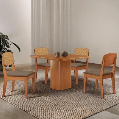 Mesa De Jantar Eloise 90cm Tampo Mdf 4 Cadeiras Moderna Veludo Capuccino/naturalle