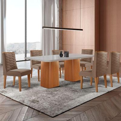 Mesa De Jantar Eloise 180cm Tampo Mdf 6 Cadeiras Moderna Veludo Capuccino/nat/off/serig. Off