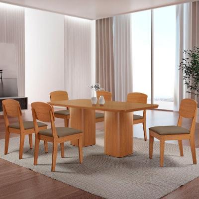 Mesa De Jantar Eloise 180cm Tampo Mdf 6 Cadeiras Moderna Veludo Capuccino/naturalle