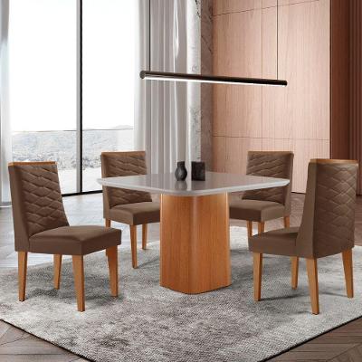 Mesa De Jantar Eloise 90cm Tampo Mdf 4 Cadeiras Moderna Veludo Marrom/nat/off/serig. Off