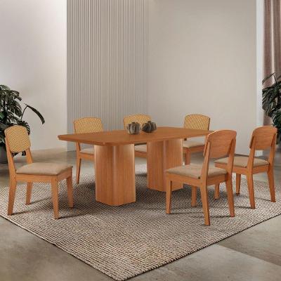 Mesa De Jantar Eloise 180cm Tampo Mdf 6 Cadeiras Moderna Turim 07/naturale
