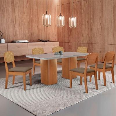 Mesa De Jantar Eloise 180cm Tampo Mdf 6 Cadeiras Moderna Veludo Capuccino/nat/off/serig. Off