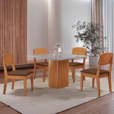 Mesa De Jantar Eloise 90cm Tampo Mdf 4 Cadeiras Copper Veludo Marrom/nat/off/serig. Off
