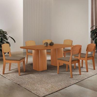 Mesa De Jantar Eloise 180cm Tampo Mdf 6 Cadeiras Moderna Veludo Capuccino/naturalle