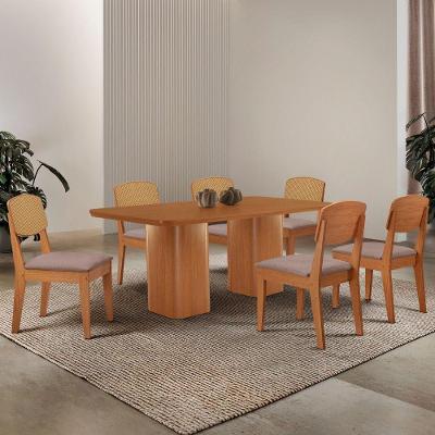 Mesa De Jantar Eloise 180cm Tampo Mdf 6 Cadeiras Moderna Linho Capuccino/naturale