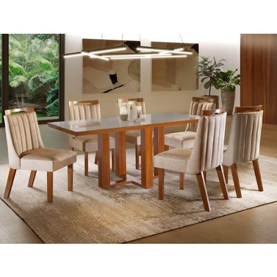 Mesa Lottus Com Tampo Em Mdf E Vidro Com 6 Cadeiras Shopkasa Castanho/off White/bege