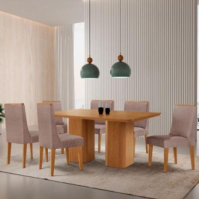Mesa De Jantar Eloise 180cm Tampo Mdf 6 Cadeiras Lisboa Linho Capuccino/naturale