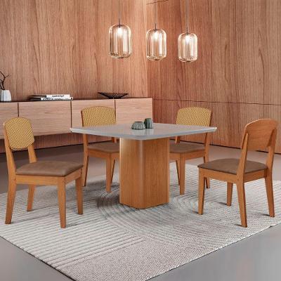 Mesa De Jantar Eloise 90cm Tampo Mdf 4 Cadeiras Moderna Tork /nat/off/serig. Off