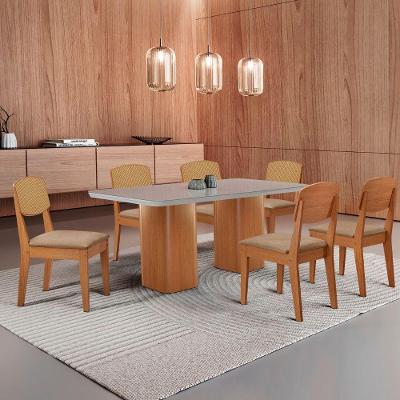 Mesa De Jantar Eloise 180cm Tampo Mdf 6 Cadeiras Moderna Turim 07/nat/off/serig. Off