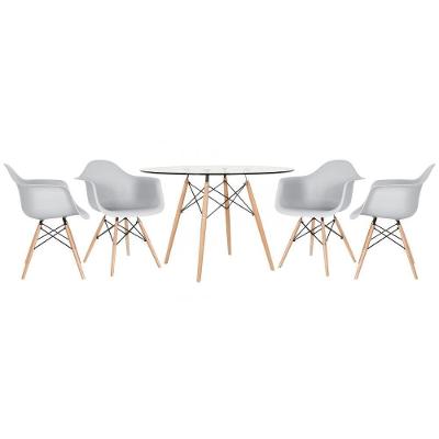 Mesa Redonda Eames Com Tampo De Vidro 120 Cm + 4 Cadeiras Eiffel Daw Cinza Claro Cinza Claro
