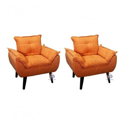 Kit 02 Poltrona/cadeira Decorativa Glamour Laranja Linho Com Pés Quadrado Laranja Linho