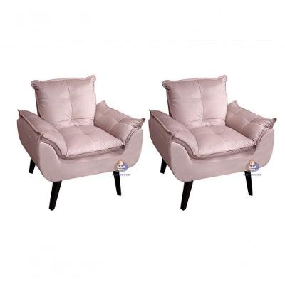 Kit 02 Poltrona/cadeira Decorativa Glamour Veludo Rosa Nude Com Pés Quadrado Rosa Nude