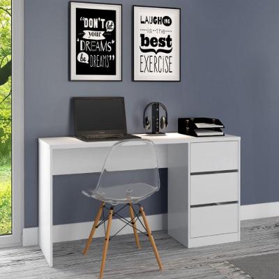 Escrivaninha Para Escritório 3 Gavetas Branco Fosco Atualle