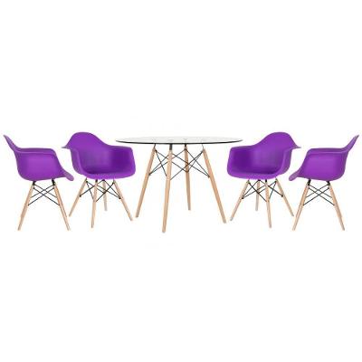Mesa Redonda Eames Com Tampo De Vidro 120 Cm + 4 Cadeiras Eiffel Daw Roxo Roxo