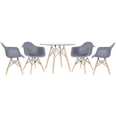 Mesa Redonda Eames Com Tampo De Vidro 100 Cm + 4 Cadeiras Eiffel Daw Cinza Escuro Cinza-escuro